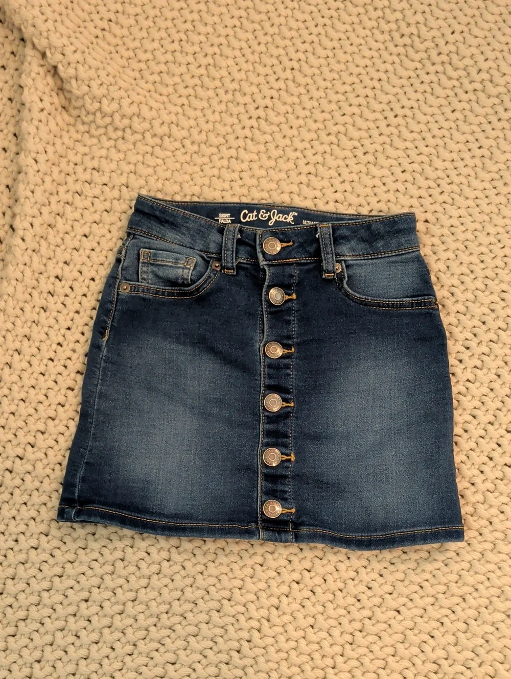 Cat & Jack Dark Blue Button-Front Denim Mini Skirt